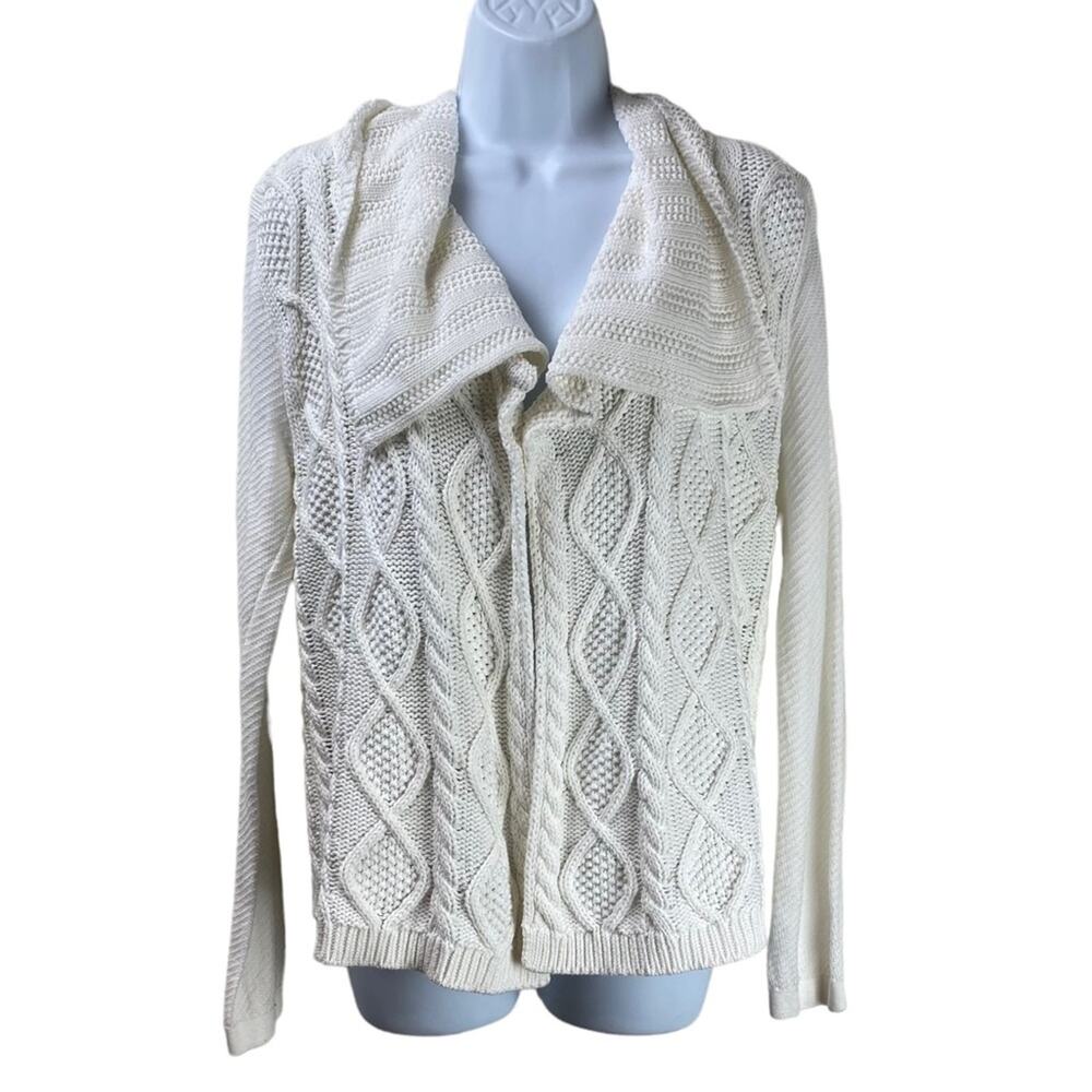 CAbi Cable Knit Open Cardigan Sweater White Size Medium